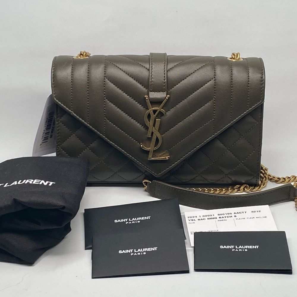 Saint Laurent Envelope Triquilt Small YSL Shoulder Bag in Smooth Leather